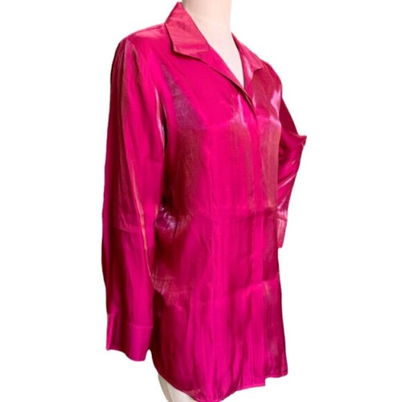 CHICO'S Shimmery Shine Helaina Long Top Button Down Raspberry Sz 2 (L/12) #10N - Picture 4 of 8